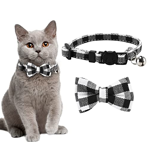 4pcs Halloween Katzenhalsband Halloween Halsband Katze mit Sicherheitsverschluss und Glöckchen mit Schleifchen Fliege Verstellbare Halsband Katze (Schwarz und weiß) von Asvin