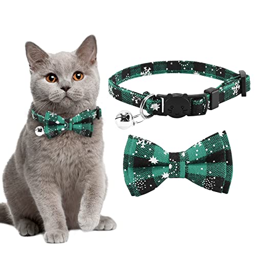 4pcs Halloween Katzenhalsband Halloween Halsband Katze mit Sicherheitsverschluss und Glöckchen mit Schleifchen Fliege Verstellbare Halsband Katze (Weihnachten Green) von Asvin