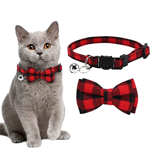 4pcs Halloween Katzenhalsband Halloween Halsband Katze mit Sicherheitsverschluss und Glöckchen mit Schleifchen Fliege Verstellbare Halsband Katze (rot-2) von Asvin