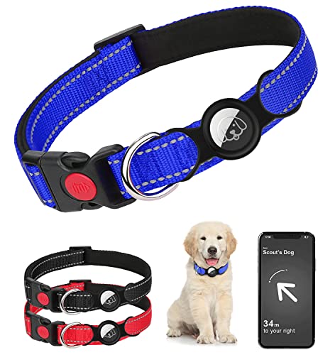 Airtag Hundehalsband, Mit GPS-Ortung Hundehalsband, Apple Airtag für Hunde, Bequem und Verstellbar Hunde Halsband, Integriertes Air Tag für kleine, Mittelgroße und Große Hunde (Blau, S (27cm~35cm)) von Asvin
