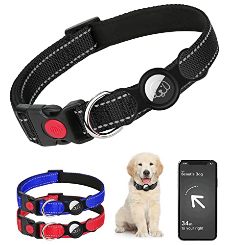 Airtag Hundehalsband, Mit GPS-Ortung Hundehalsband, Apple Airtag für Hunde, Bequem und Verstellbar Hunde Halsband, Integriertes Air Tag für kleine, Mittelgroße und Große Hunde (Schwarz, L (42cm~65cm)) von Asvin