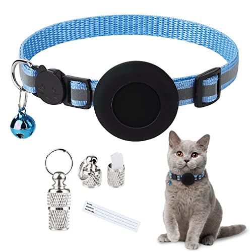 Airtag Katzenhalsband, Reflektierendes Katzenhalsband mit Glocke und Airtag Halter Kompatibel mit Apple Airtag, Schön Katzenhalsband mit abbrechbarer Sicherheitsschnalle für Kätzchen Welpen (blau) von Asvin