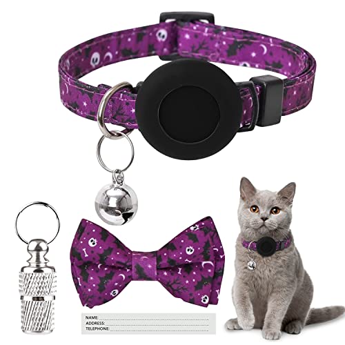 Airtag Katzenhalsband, Reflektierendes Katzenhalsband mit Glocke und Airtag Halter Kompatibel mit Apple Airtag, Schön Katzenhalsband mit abbrechbarer Sicherheitsschnalle für Kätzchen Welpen (lila) von Asvin