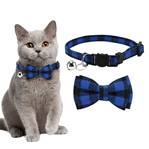 Halsband Katze,katzenhalsband Fliege Verstellbare Halsband Katze,Katzenhalsband mit Fliege und Glocke (Blau Schwarz) von Asvin