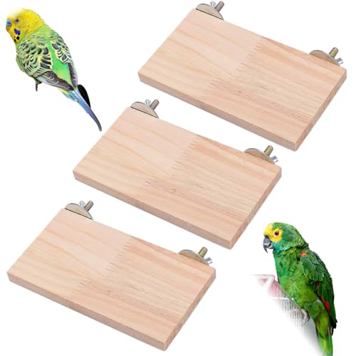 3 x Vogel-Holzplattform, Eckplattform, Vogelkäfig-Zubehör, Ständer, Kletterplattform für Kleintiere von Aswewamt