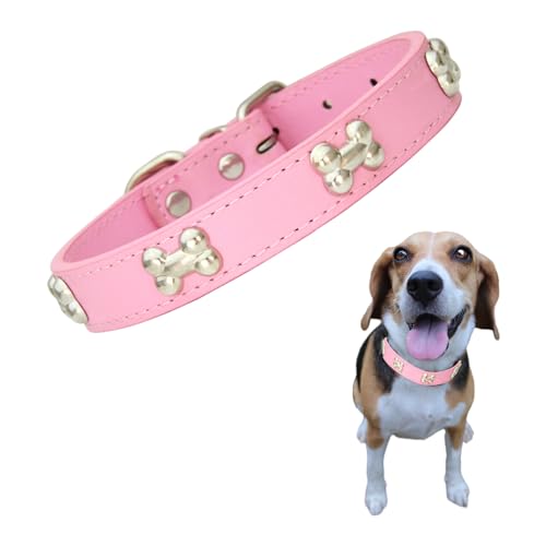 Personalisierbares Hundehalsband, verstellbar, PU-Leder, Knochenhalsband für Hunde, Welpen, 2,0 x 40 cm von Aswewamt