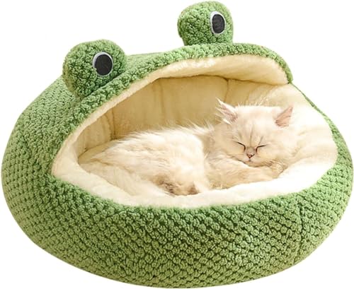 Ataoyus Froschförmiges Donut-Katzennest, Beruhigendes Katzenbett, Warmes Weiches Plüsch Katzenhöhle Halbgeschlossenes Hundebett, Flauschig Rund Cat Bed Für Katze Und Hund von Ataoyus