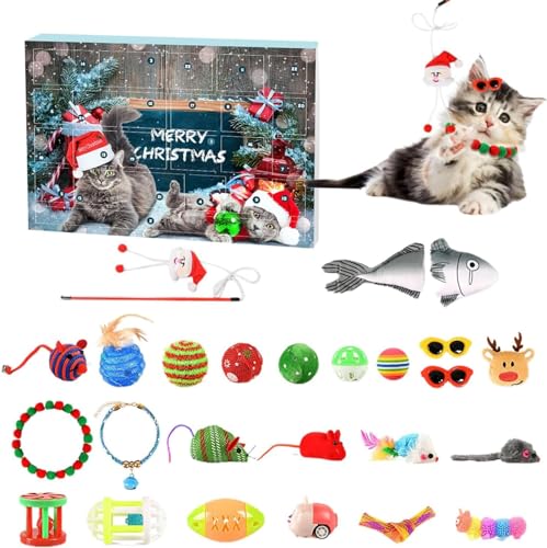 Ataoyus Katzen-Adventskalender 2023, Katzenminze-Spielzeug, 24-Tage-Weihnachts-Countdown-Kalender Mit Verschiedenen Katzen-Weihnachtsspielzeugen, Interaktives Kätzchen-Spiel von Ataoyus