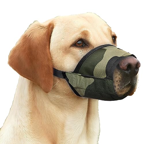 Maulkorb für Hunde, weicher Nylon-Druck, Air-Mesh, atmungsaktiv, verstellbares Schlaufenmuster, Maulkörbe für kleine, mittelgroße und große Hunde, Bellen und Kauen (Khaki-Grün, Größe L) von Ateliepets