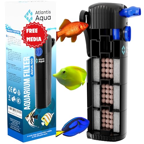 Atlantis Aqua Aquariumfilter mit einem Fassungsvermögen von bis zu 100 Litern, leiser Aquariumfilter, kristallklares Wasser und gesündere Fische, tauchfähiger Aquariumfilter, Filter für Aquarien von Atlantis Aqua