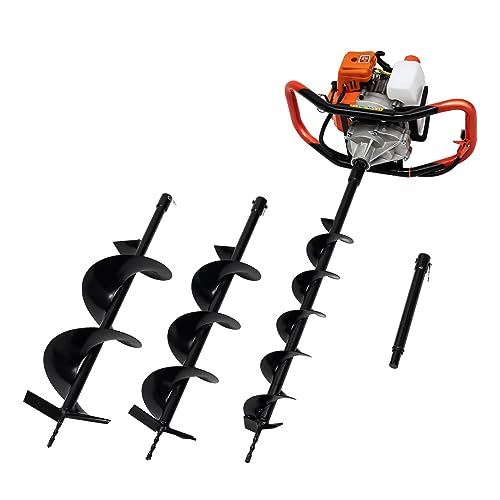 Atnhyruhd 2-Takt 52CC Gartenbohrer Benzin Erdlochbohrer Erdbohrer Pfahlbohrer Brunnenbohrer Erdbohrgerä + 3 Bohrer(4",6",8") Gartenbohrer 8500rpm von Atnhyruhd