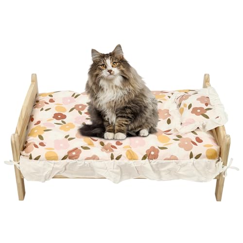 Atnhyruhd Katze Holzbett mit Kissen Katzenbett für Haushalt Kleintier dekorative Hundebett Katzenbett und Hundebett streichfreies Massivholz von Atnhyruhd