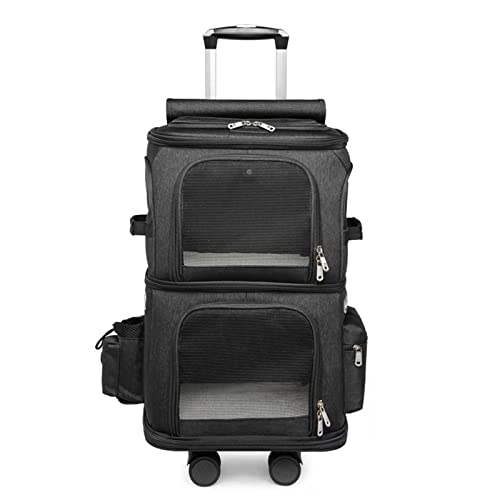 Haustier-Trolley-Tasche, doppellagiger Rucksack, Abnehmbarer Trolley, Haustier-Reiserucksack, tragbar, atmungsaktiv, faltbar, Haustier-Reiserucksack (Farbe: Schwarz) von AttreX