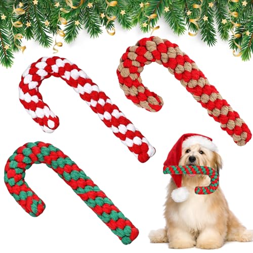 Atuoxing 3 Stück Hundespielzeug Weihnachten, 20cm Kauspielzeug Hund Weihnachten, Hund Spielzeug Weihnachten Zuckerstangen Seil von Atuoxing