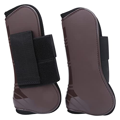 Atyhao 2Pcs Pferdesehnenstiefel, Vorne oder Hinten Pferdebeinschutzstiefel PU Schutzwickelschutz Zum Reiten Stoßdämpfender Springschutz (braun)[Vorderbein M] Gamaschen & Schützer von Atyhao