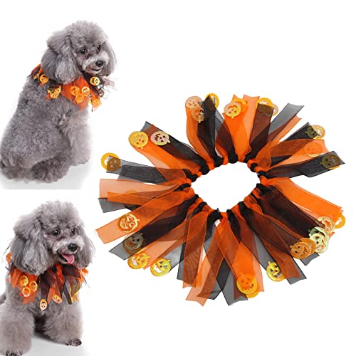 Halloween Haustierhalsband, Weiches Elastisches Spitzenhalsband Weihnachtsfeier Dekoratives Hundehalsband mit Kürbissen für Haustier Katzen Hunde Kaninchen Kleintiere von Atyhao