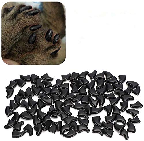 Atyhao Katzen-Nagelkappen, 100-teiliger weicher Katzen-Nagelschutz mit Kleber für Katzen Kitten Safe Anti Scratch(Schwarz XS) von Atyhao