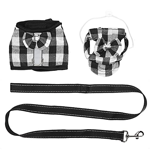 Mini Schwein Harness Leine, Pet Schwein Westenkleid mit Leine und Mütze Fluchtbeweis Pet Gehen Harness Strap (Plaid)[Schwarz M.] Halsbänder von Atyhao