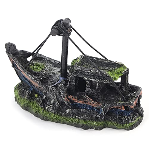 Shipwreck Aquarium Ornament, künstliche Hochsimulation Lost Wrecked Boat Schiffsharz Modell Hide House Aquarium Landschafts dekorationOrnamente von Atyhao