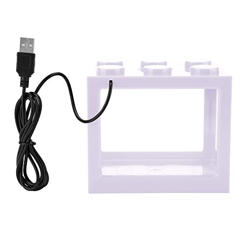 Mini Desktop Aquarium, USB LED Licht Aquarium Box für zu Hause Wohnzimmer Büro Teetisch Dekor für Betta Fish[Weiß]Futter von Atyhao