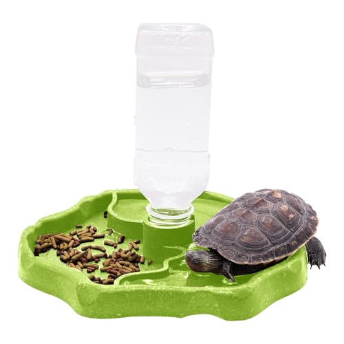 Aufeeky 2 in 1 Reptilien-Wasserschale & Futternapf mit Flasche, Automatisches Nachfüllen Wassernapf für Schildkröte, Einsiedlerkrebse, Schildkröte, Bartdrache, Eidechse, Gecko, Frosch, großer von Aufeeky