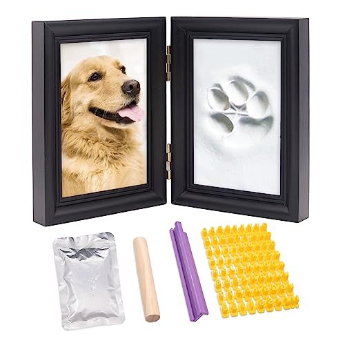 Aufeeky Hunde- oder Katzenpfotenabdruck-Set, Fotorahmen, Haustierpfotenabdruck-Andenken-Set mit Ton, Holz-Bilderrahmen für Hunde, perfektes Gedenkgeschenk für Tierliebhaber, Schwarz von Aufeeky