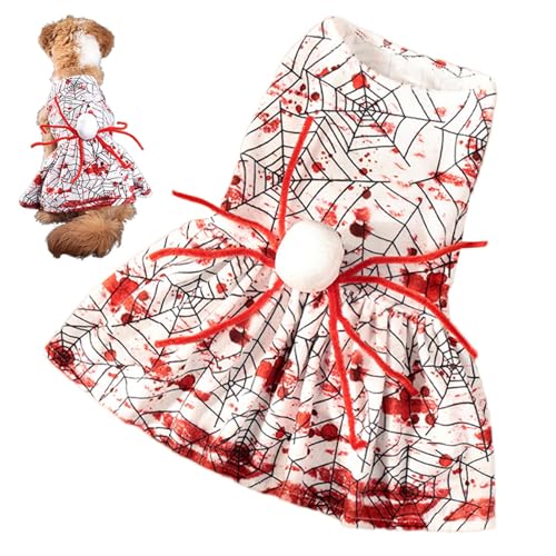 Aufquwk Hunde-Halloween-Kostüm,Halloween-Kleid für Hunde,Halloween Spinnenwelpenkleid - Blutiges Hunde-Halloween-Kleid, gruselige Feiertags-Hundekleidung für Halloween-Party-Outfit von Aufquwk