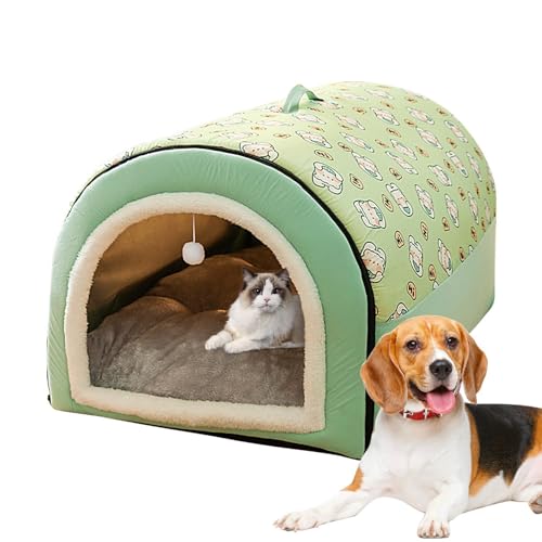 Aufquwk Hundehöhle | Abnehmbares 2-in-1-Katzenbett und -Haus mit Kugelanhänger - Katzenversteck, warmes, waschbares, gemütliches Hundebett für große Hunde, bequemes Hundebett mit Abdeckhöhle für von Aufquwk