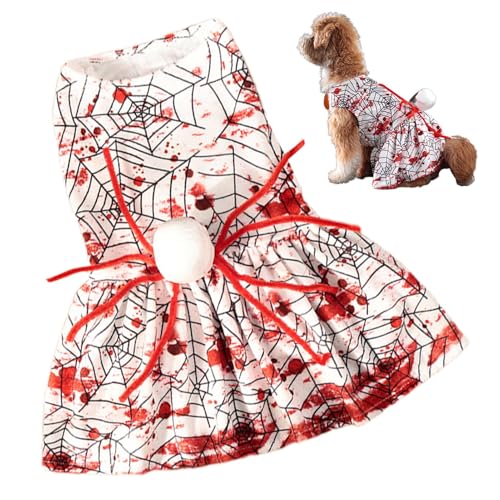 Aufquwk Mädchen-Hundekostüm,Hunde-Halloween-Kostüm,Halloween Spinnenwelpenkleid - Bequeme Hunde-Weihnachtsröcke, blutiges Halloween-Haustierkostüm für kleine und mittelgroße Hunde von Aufquwk