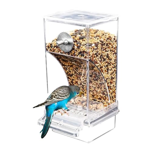 Automatischer Vogelfutterstation, No-MES-s Vogelfutterspender Zum Aufhängen, Transparent Acryl Futterspender Vögel, Vogelkäfigzubehör Für Kleine Mittelgroße Wellensittiche, Sittiche, Kanarienvögel von Aufquwk