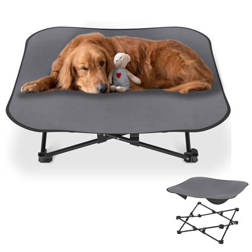 AufuN Faltbares Hundebett Katzenbett 87x87x33 cm, Erhöhtes Atmungsaktiv Haustierliege Hundeliege Haustierbett für Indoor & Outdoor Camping, Garten, Terrasse, Wohnung Robustes Polyester, Grau von AufuN