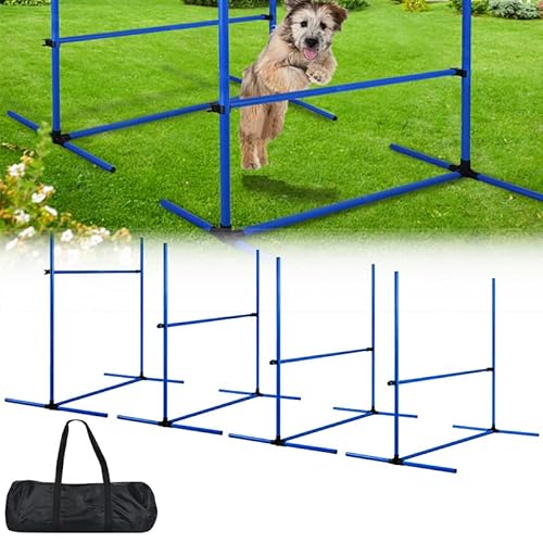 AufuN Hunde Agility Set Hürdenset mit 4 x Hürden, Höhenverstellbar Slalom Stangen Trainingsset inkl. Tragetasche, für Hunde, Training, 104 x 70 x 101 cm von AufuN