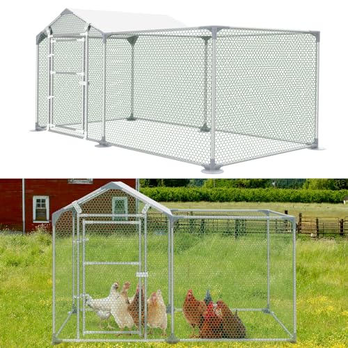 Aufun Freilaufgehege 2x1x1.4m Hühnerstall Außengehege mit Schloss, Verzinkter Stahlrahmen, PVC-beschichtetes Schatten Dach für Hühnerkäfig Geflügelstall Vogelkäfig Kleintiere von AufuN