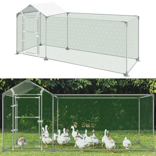 Aufun Freilaufgehege 300x100x150cm Hühnerstall Außengehege mit Schloss, Verzinkter Stahlrahmen, Kleintierstall Hühnerhaus PVC-beschichtetes Schatten Dach für Haustierkäfig Vogelkäfig Kleintiere von AufuN