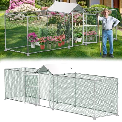 Aufun Freilaufgehege 500x100x150cm Hühnerstall Außengehege mit Schloss, Verzinkter Stahlrahmen, Kleintierstall Hühnerhaus PVC-beschichtetes Schatten Dach für Haustierkäfig Vogelkäfig Kleintiere von AufuN