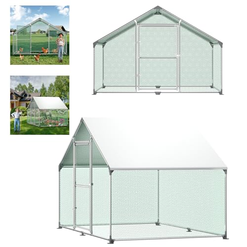 Aufun Hühnerstall Freilaufgehege XL mit Schloss, Verzinkter Stahl Kleintierstall Freigehege, Hühnerhaus Dach Geflügelstall für Hühnerkäfig Vogelkäfig Kleintiere Haustierkäfig Outdoor, 3x2x2m von AufuN