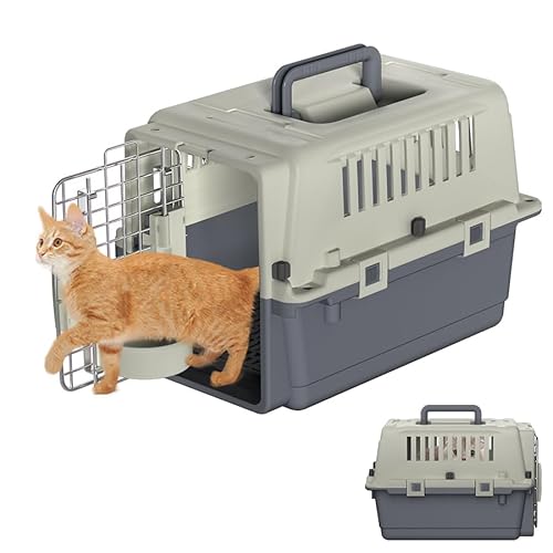 Aufun Hunde oder Katzen Transportbox mit Metall Türen, Tragetasche für Flugreisen, Starke Griffe und Sicherheitsriegel, Lüftungsgitter, Reisebox für Hunde, Hundetransportbox 60×39.5×44cm von AufuN