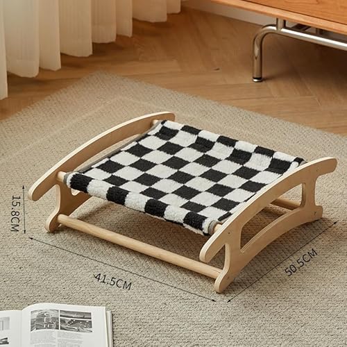 Auijuzll Massivholz Haustierbett, Holzboden stehendes Katzenbett, Katze Schaukelbett, Ganzjahres universelle Katzenhängematte, geeignet für alle Haustiere (41 * 50 * 16, Schwarz und weiß) von Auijuzll