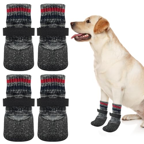 2 Pairs Hundeschuhe-Pfotenschutz,Doppelseitige Anti-Rutsch-Hundesocken,Pfotenschutz Gegen Lecken und RutschenHundeschuhe,Rutsch Socken für Hunde mit verstellbarem Klettverschluss,Pfotenschutz von Auirshiky