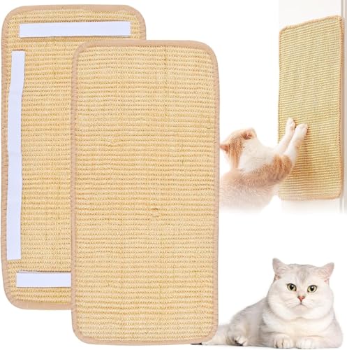 2 Pcs Sisal Teppich Katzen Kratzteppich,Kratzteppich Katze Wand 50×25 cm Sisal Kratzteppich für Hauskatzen,Sisal Teppich Katzen die Krallen Schleifen für Schützt Teppiche und Sofas von Auirshiky