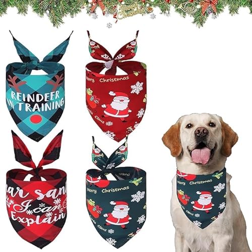 4 Stück Weihnachten Bandana für Hund,Hundehalstuch Weihnachten,Weihnachten Hund Bandana,Hundebekleidung Zubehör,Klassisches Kariertes Hundehalstuch für Katzen Hunde,für Katzen Hunde von Auirshiky