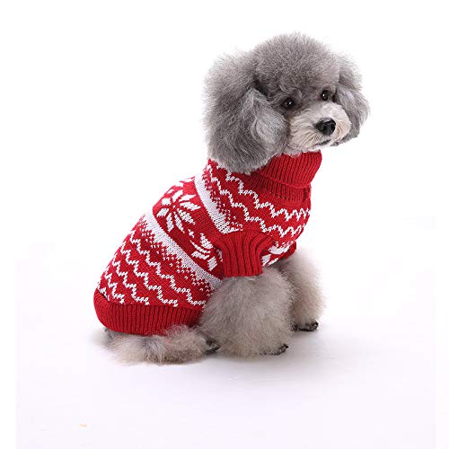 Auirshiky Weihnachten Hundepullover, Winter Warmer Hund Pullover Kleidung Haustier Mantel Kostüm, Warm Hündchen Kleidung, Rot Weihnachtsschneeflocke Bestickter Pullover Strickwaren (M) von Auirshiky