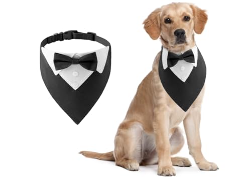 Formales Hunde Bandana, Formale Hochzeit Party Hundehalstuch,Mit Fliege Und Krawatte Für Mittlere Und Große Hunde. Verstellbar Hundekostüm Formale Hund Hochzeit Outfit für Geburtstag Party (Black, S) von Auirshiky