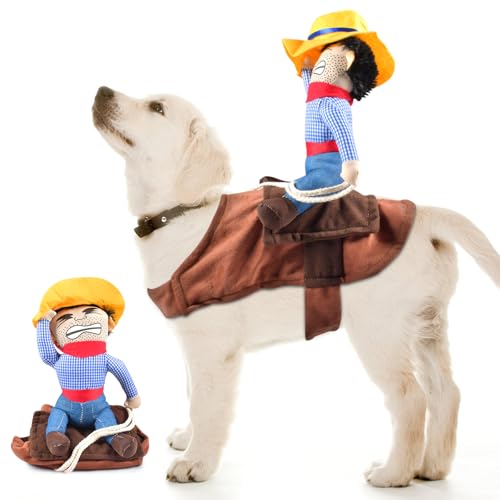 Hundekostüm Cowboy Reiter,Neuheit Haustiere Party Cosplay Bekleidung, Halloween Anzug Cowboy Rider Style Hunde Outfits,Hund Halloween Kostüm, Reitkleidung Cosplay Bekleidung für Hunde (M) von Auirshiky