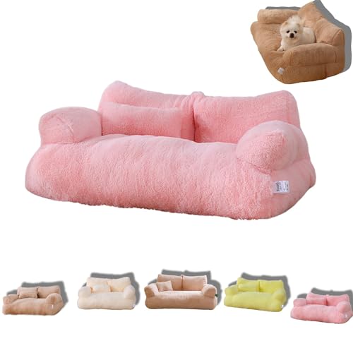 Aumude Calming Pet Sofa Calming Pet Sofa Slicier Calming Dog Bed Fluffy Plush Pet Sofa Fluffy Plush Pet Sofa Memory Foam Removable Washable Pet Sofa for Medium Small Dogs & Cats L Sakura Powder von Aumude