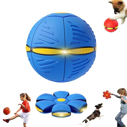 Aumude Scheibenball für Hunde, mit Lichtern, Haustierspielzeug, fliegende Untertasse, Ball für große, mittelgroße und kleine Hunde, Dekompressionsball für Hunde, Blau, 3 Lichter von Aumude