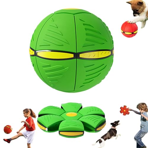Aumude Scheibenball für Hunde, mit Lichtern, Haustierspielzeug, fliegende Untertasse, Ball für große, mittelgroße und kleine Hunde, Dekompressionsball für Hunde, Grün, 3 Lichter von Aumude