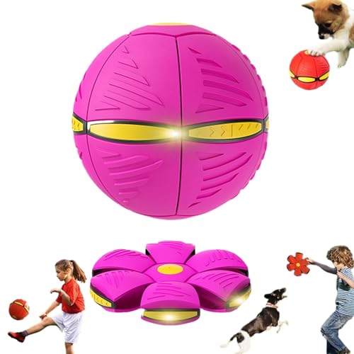 Aumude Scheibenball für Hunde, mit Lichtern, Haustierspielzeug, fliegende Untertasse, Ball für große, mittelgroße und kleine Hunde, Dekompressionsball für Hunde, Rosa, 3 Lichter von Aumude