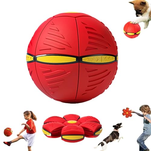 Aumude Scheibenball für Hunde, mit Lichtern, Haustierspielzeug, fliegende Untertasse, Ball für große, mittelgroße und kleine Hunde, Dekompressionsball für Hunde, Rot, 3 Lichter von Aumude