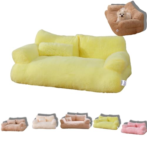 Calming Pet Sofa, Calming Pet Sofa Slicier, Calming Dog Bed Fluffy Plush Pet Sofa, Fluffy Plush Pet Sofa, Memory Foam Removable Washable Pet Sofa, for Medium Small Dogs & Cats (L, Lemon Yellow) von Aumude